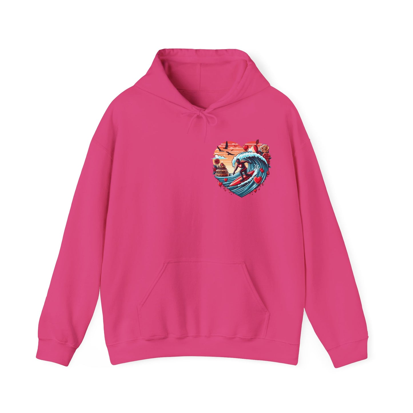 Surfing Love Heart Hoodie Surfer Wave Unisex Sweatshirt - Viral Romantic Beach Gift