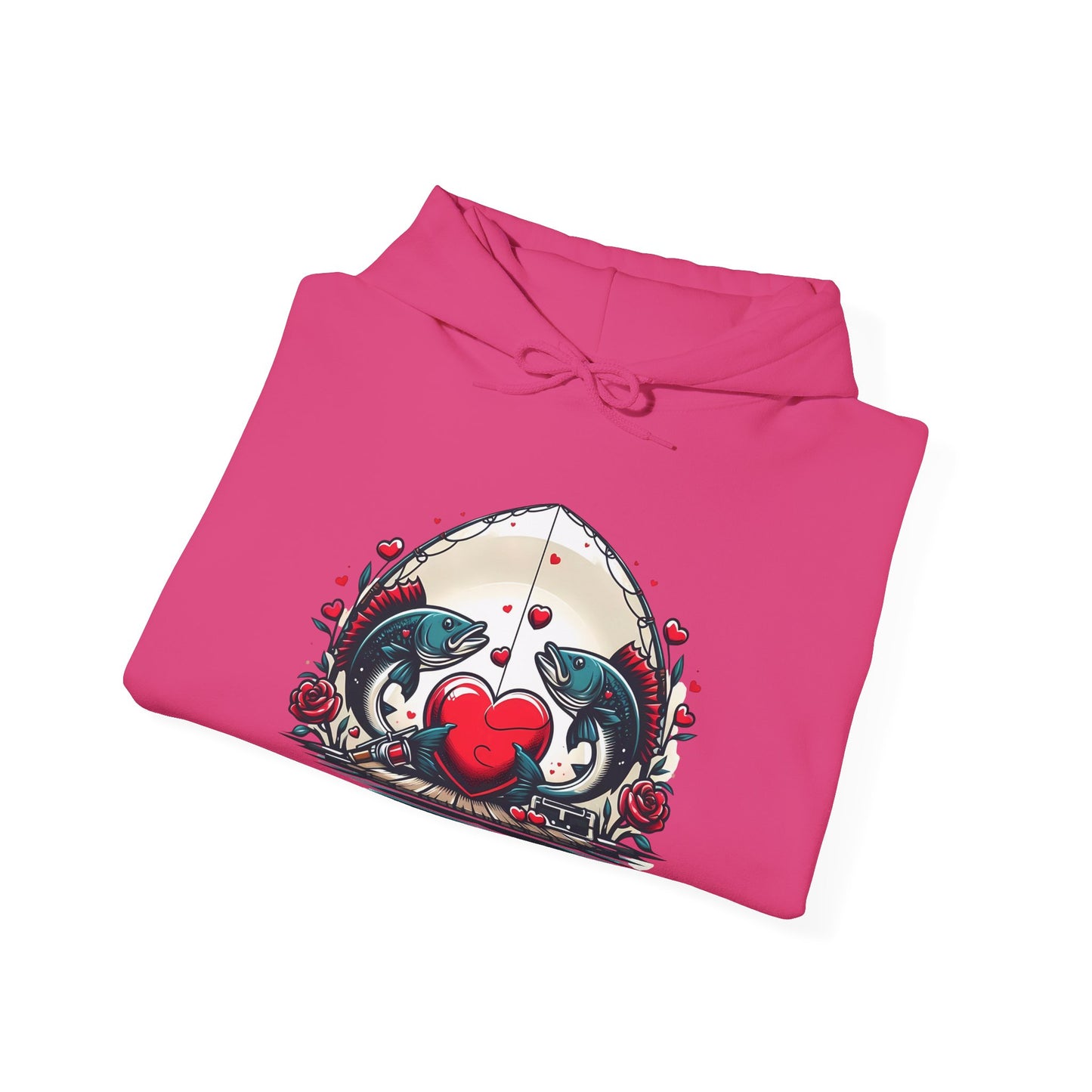 Unique Fish Love Heart Hoodie Unisex Fishing Themed Sweatshirt Graphic Hoodie With Rose Detail Romantic Angler Gift