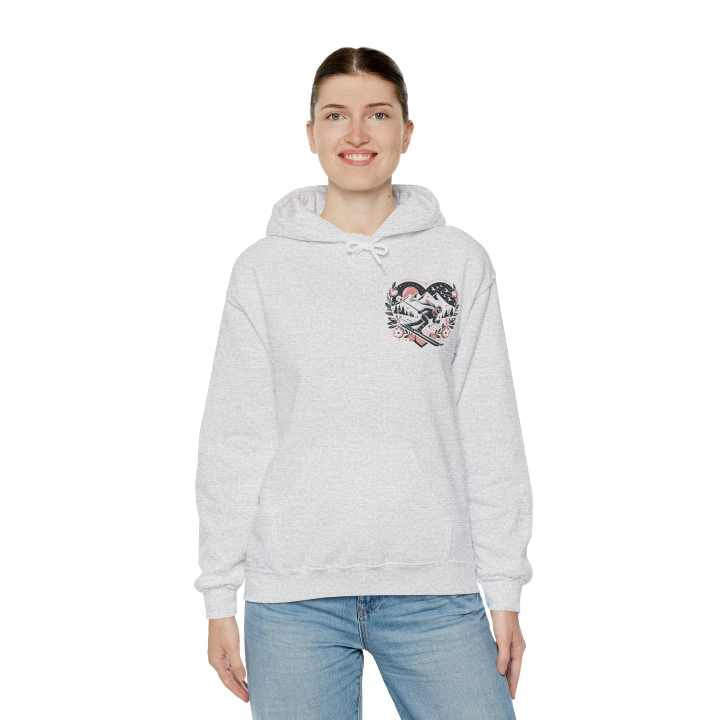 Love the Slopes" Skiing Hoodie | Mountain Heart Illustrated Sweatshirt | Après Ski & Winter Sports Gift