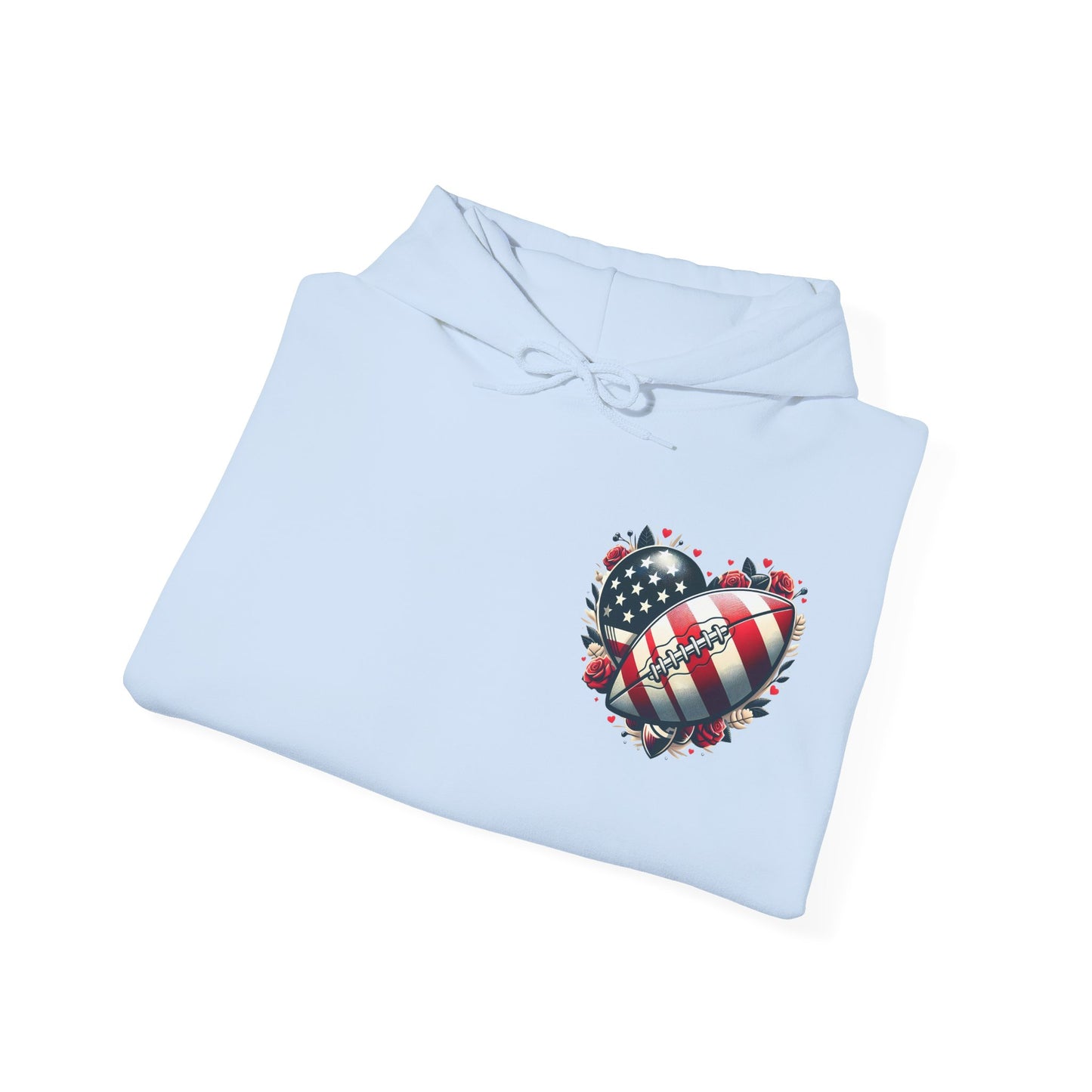 Touchdown Soul: Patriotic American Flag Football Heart Hoodie