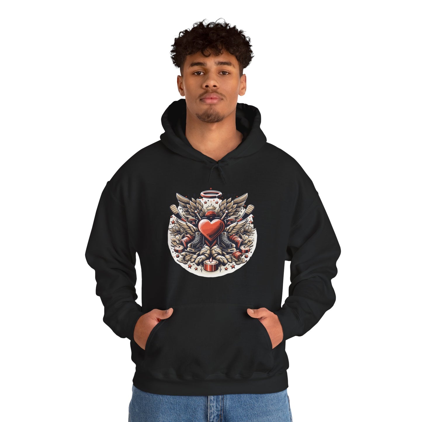 Hockey Heart & Angel Wings Hoodie | Edgy "Love the Game" Sweatshirt | Unique Sports Valentine's Gift