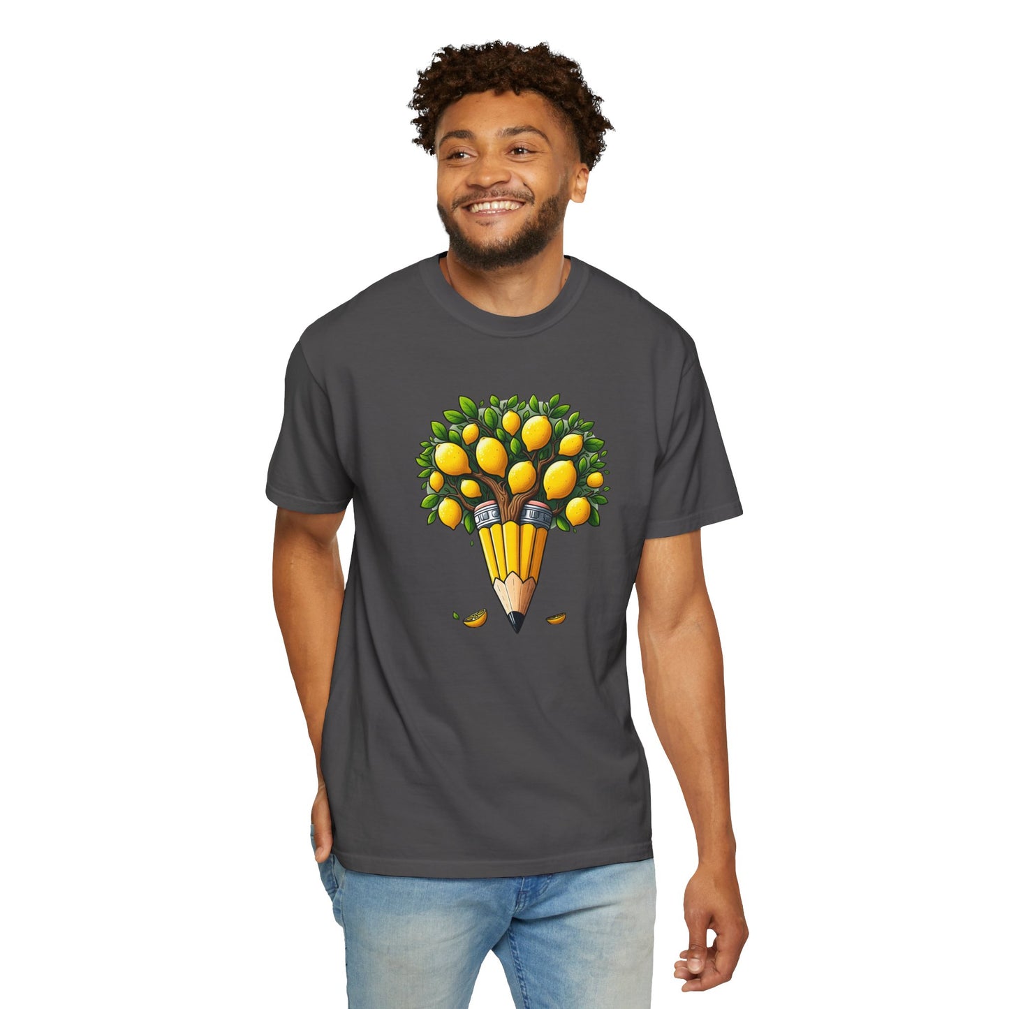 Artistic Lemon Pencil Tree T-Shirt - Unique Art & Nature Celebrating Growth and Imagination