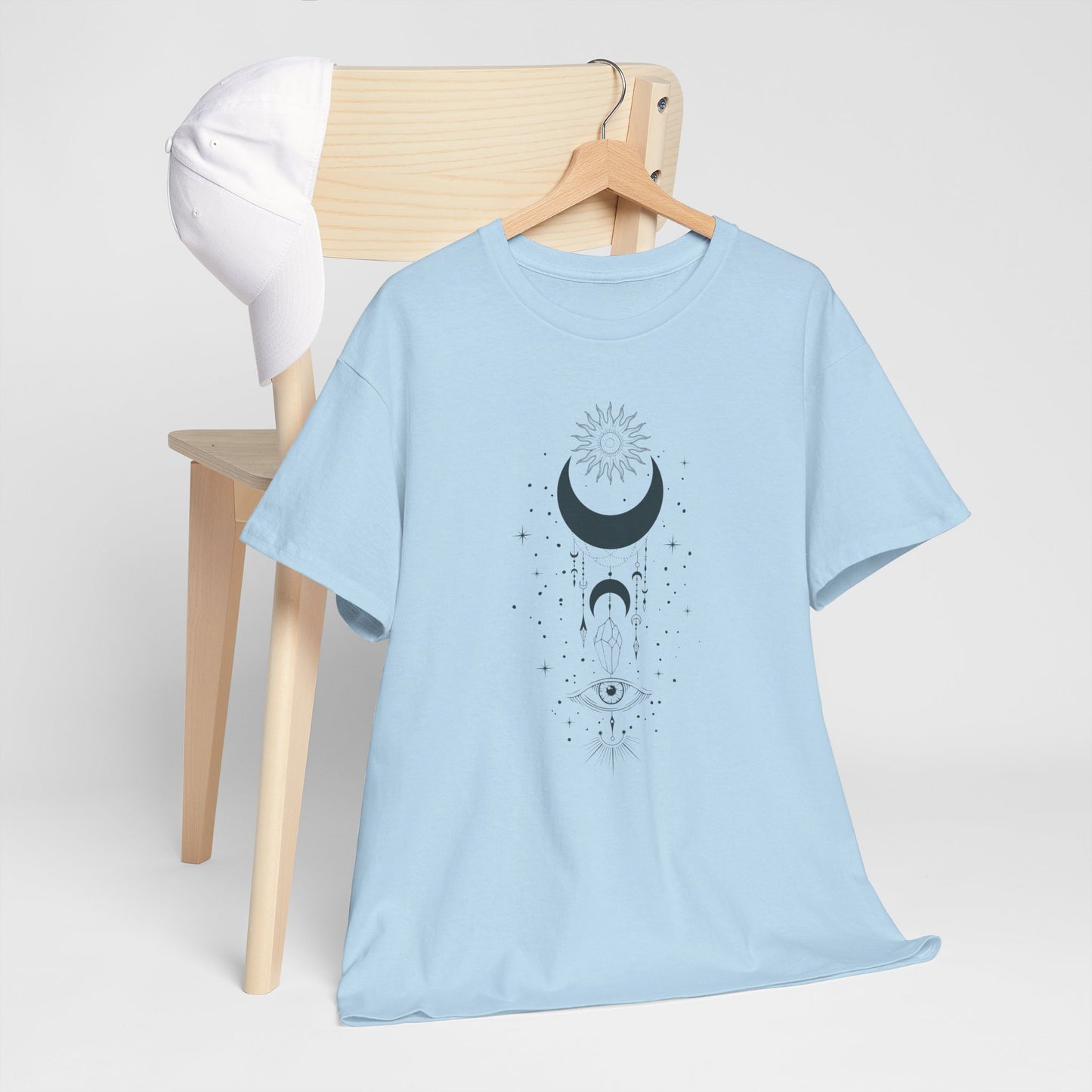Celestial Moon & Sun Shirt | Boho Mystical Line Art Tee | Spiritual Astrology Gift | Heavy Cotton Unisex Top | Witchy Yoga T-Shirt