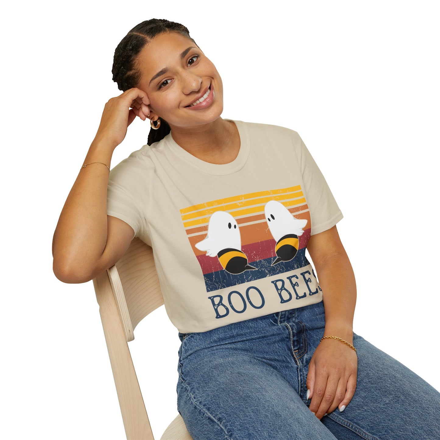 BOO BEES Retro Ghost‑Bee T‑Shirt – Funny Halloween Pun Tee for Spooky Season