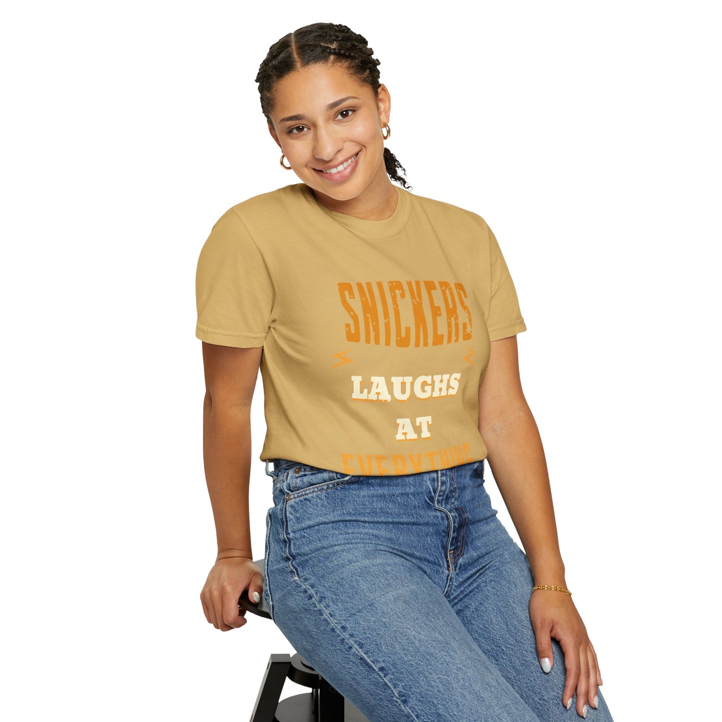 Cheerful 'Laughs at Everything' T-Shirt - coworker/friend Inspired Humorous Fun Shirt