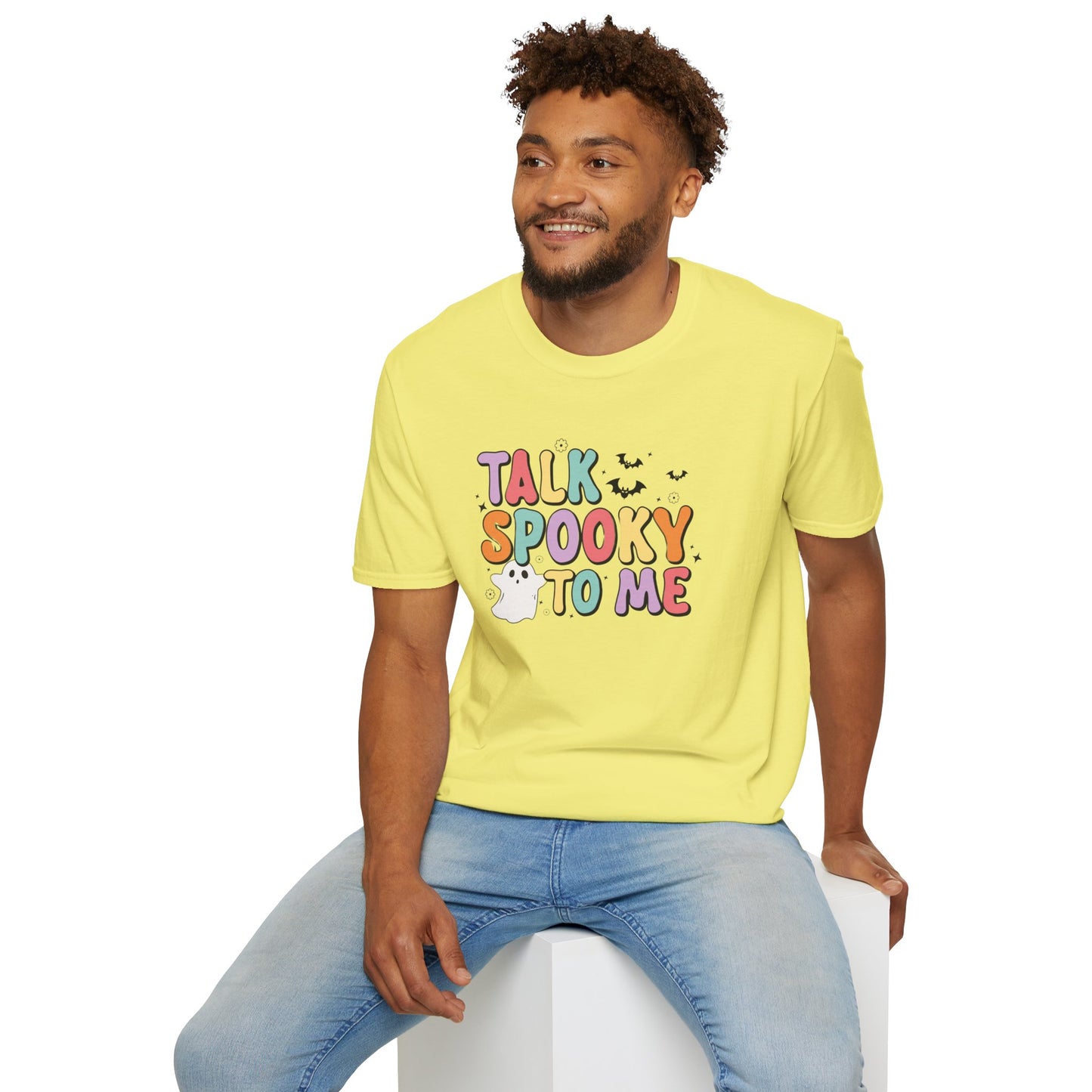 Talk Spooky To Me – Cute Pastel Ghost Halloween T‑Shirt for Spooky Season Lovers