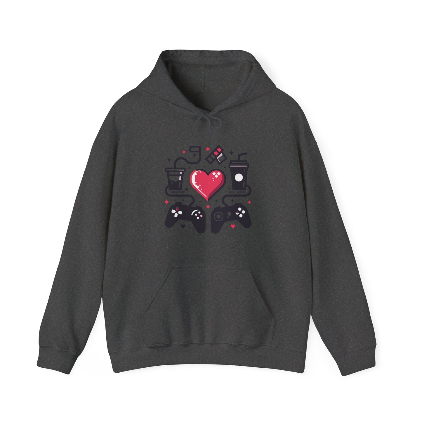 Viral Gamer Heart Life Hoodie - Retro Controllers Soda & Snacks Graphic Unisex Sweatshirt - Ultimate Gaming Gift