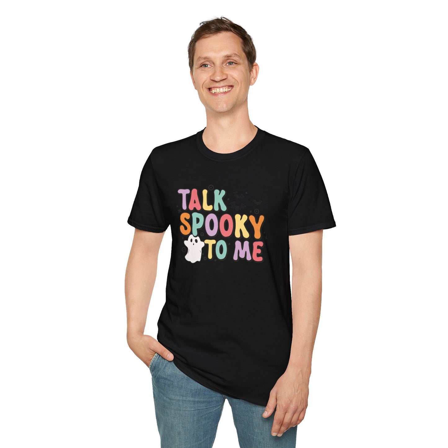 Talk Spooky To Me – Cute Pastel Ghost Halloween T‑Shirt for Spooky Season Lovers