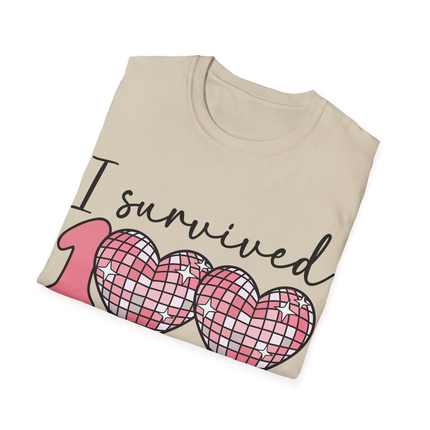 I Survived 100 Days of School Shirt | Funny Retro Disco Heart Tee | Pink 100th Day Teacher Gift | Humorous Student Outfit