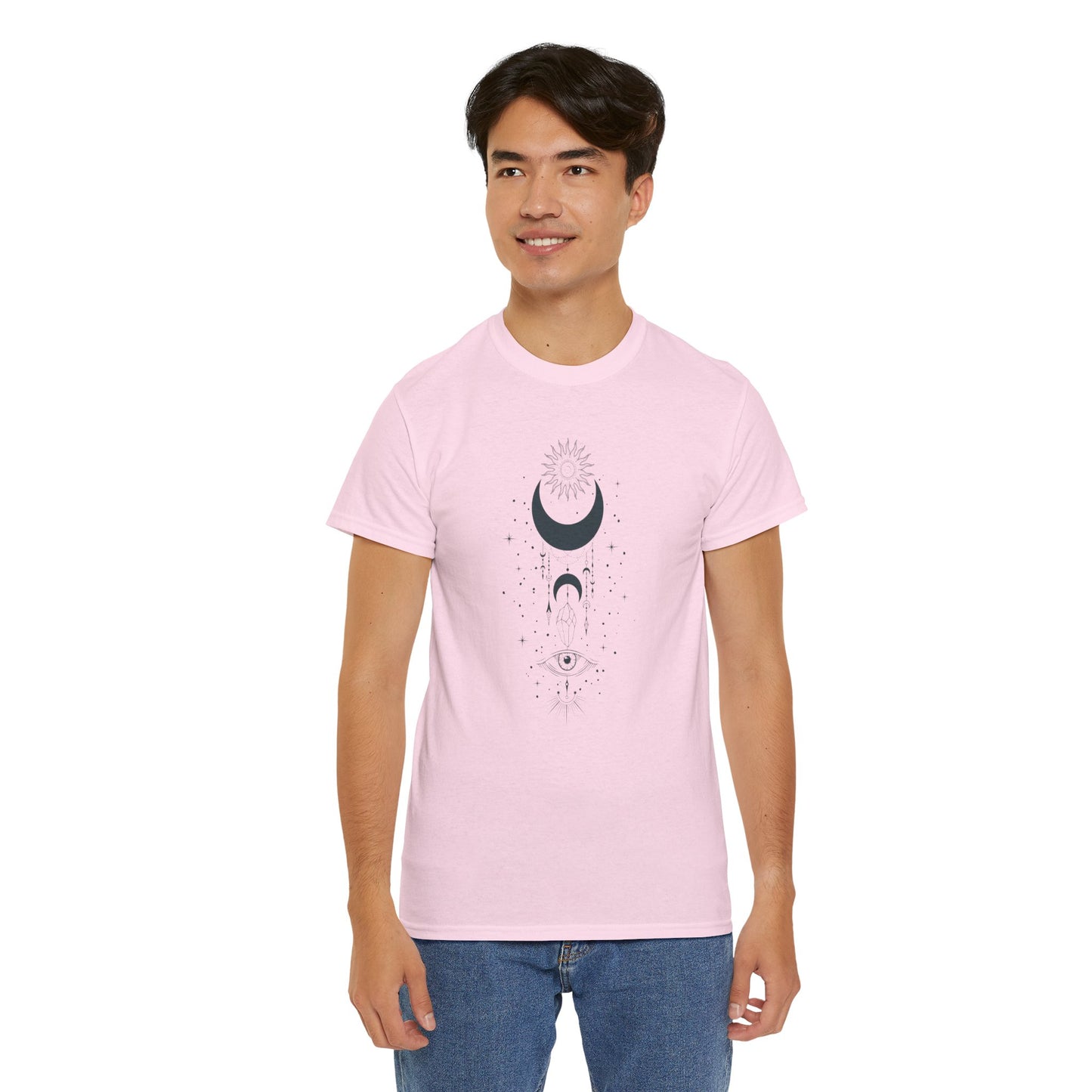 Celestial Moon & Sun Shirt | Boho Mystical Line Art Tee | Spiritual Astrology Gift | Heavy Cotton Unisex Top | Witchy Yoga T-Shirt