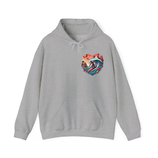 Surfing Love Heart Hoodie Surfer Wave Unisex Sweatshirt - Viral Romantic Beach Gift