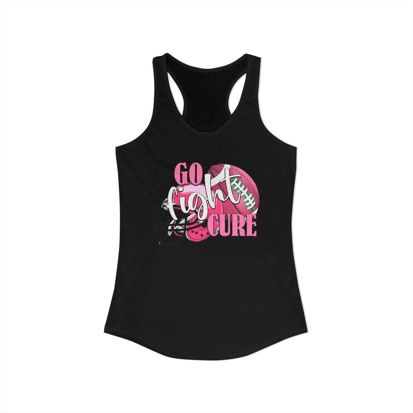 Go Fight Cure – Pink Ribbon Football Racerback Tank for Game‑Day Breast Cancer Awareness