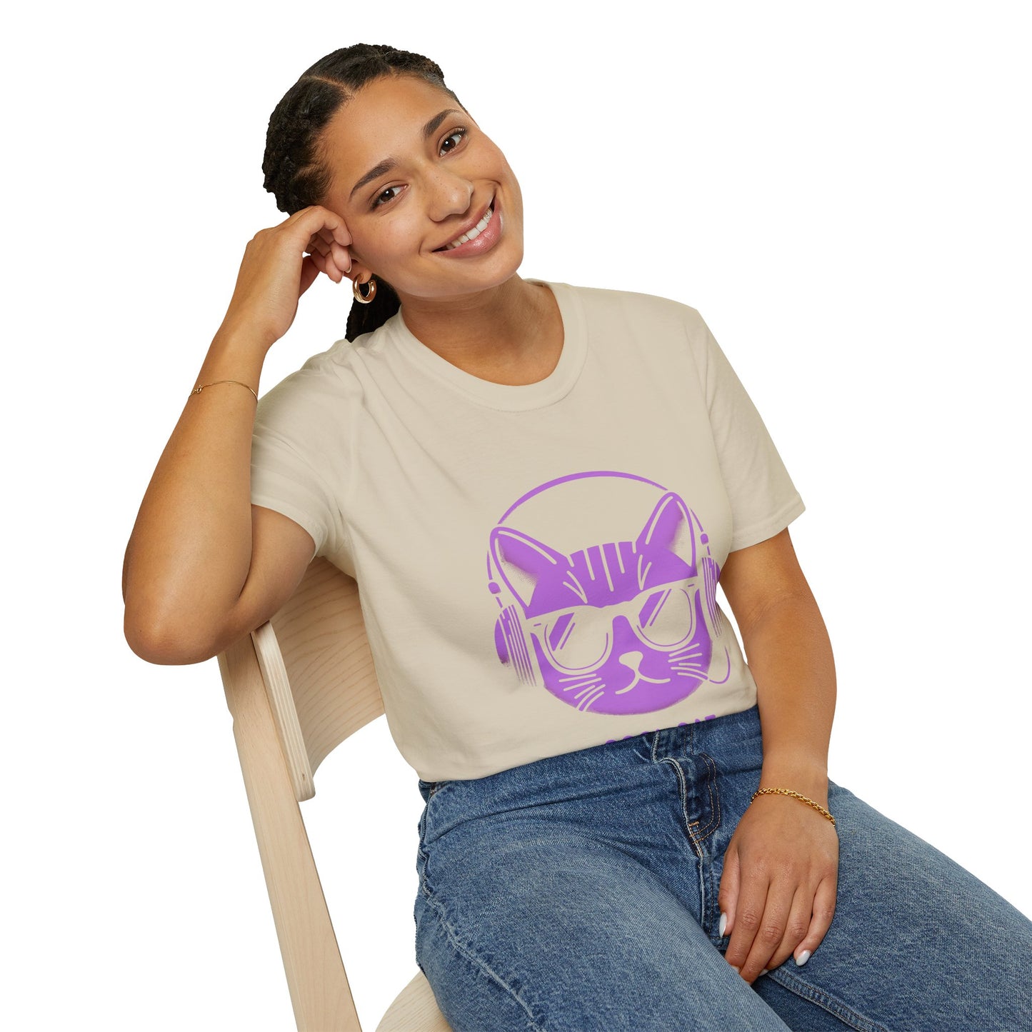 Cool Cat - Halloween Cat with Headphones Unisex Softstyle T-Shirt