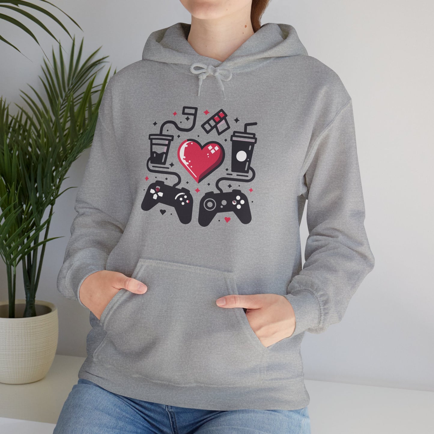 Viral Gamer Heart Life Hoodie - Retro Controllers Soda & Snacks Graphic Unisex Sweatshirt - Ultimate Gaming Gift