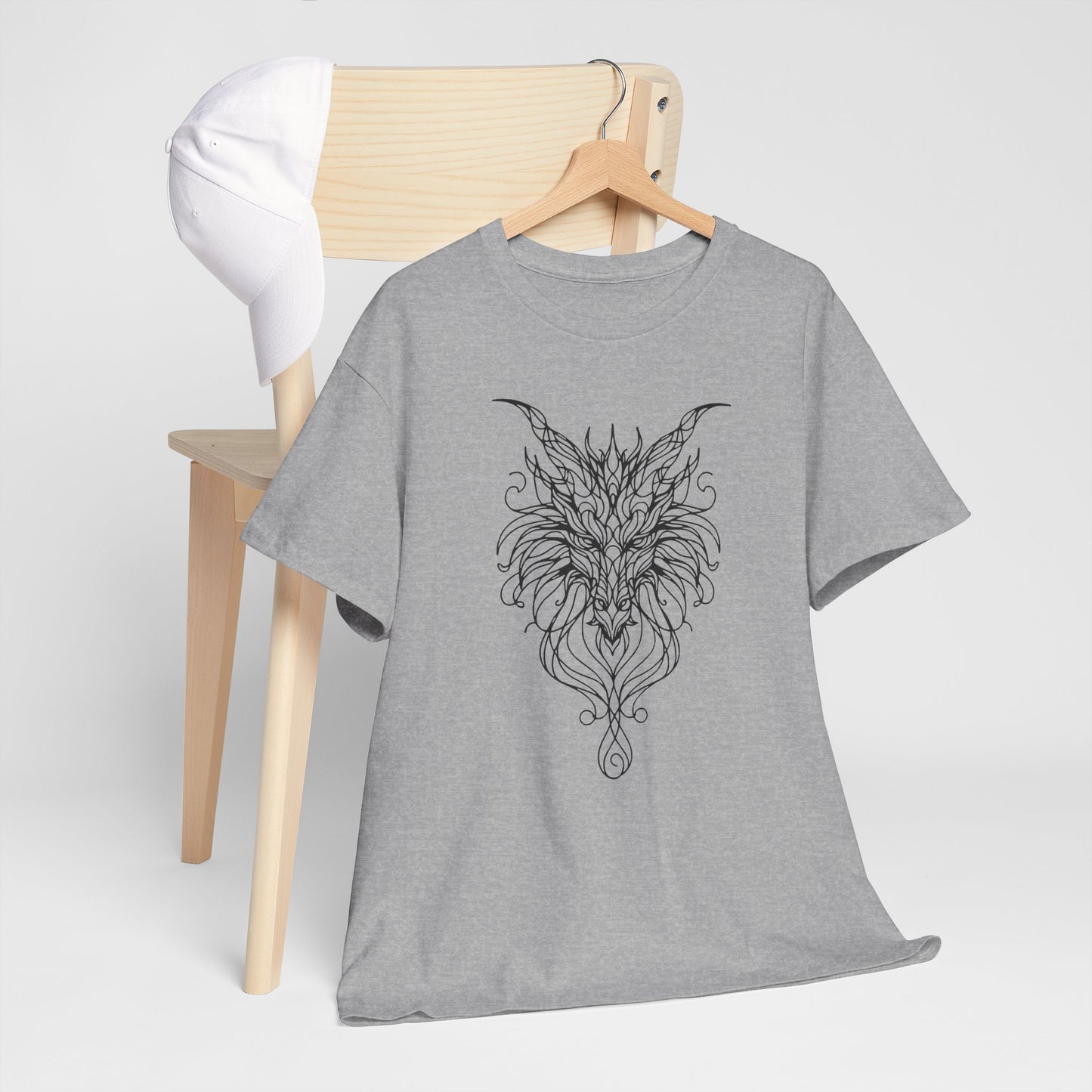Dragon Line Art Shirt | Mythical Creature Sketch Tee | Minimalist Tattoo Style Top | Intricate Fantasy Art Gift | Unisex White T-Shirt