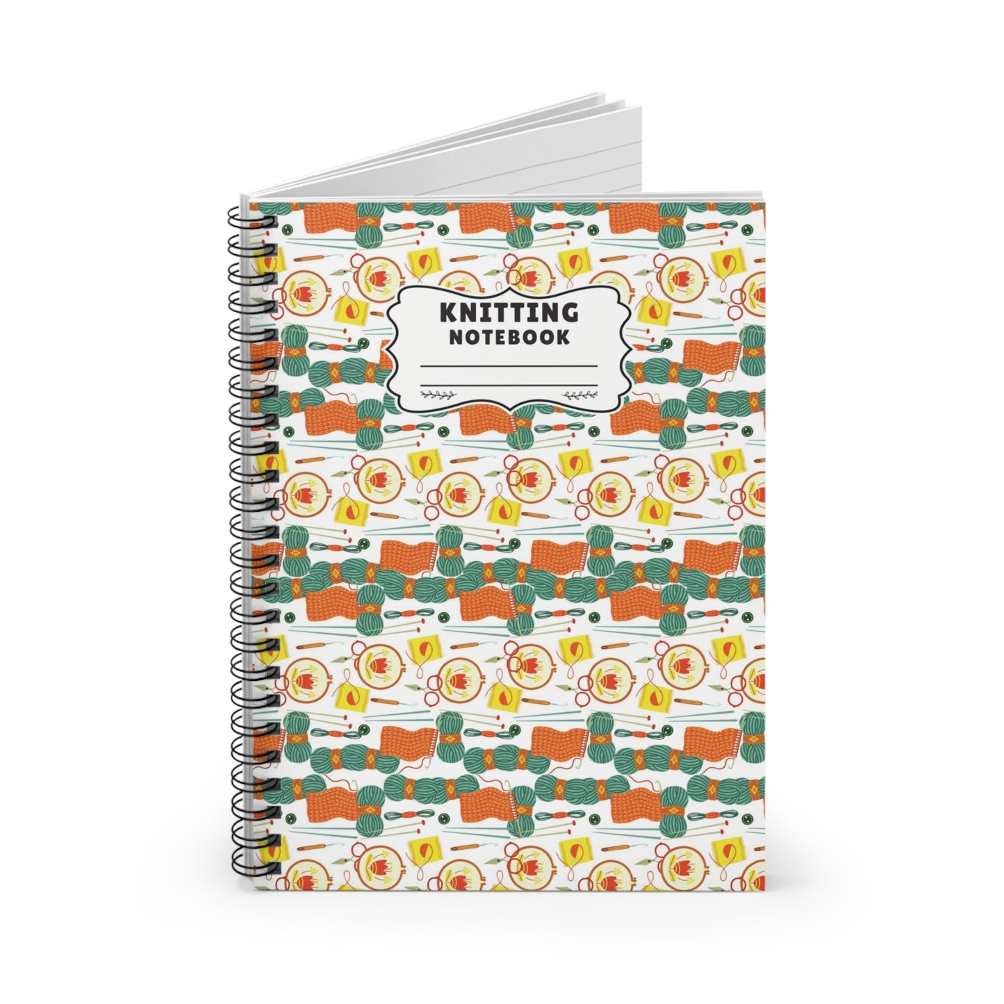 Knitting Notebook | Retro Yarn Pattern Spiral Journal | Cute Crafter Project Planner | Ruled Line Gift for Knitters