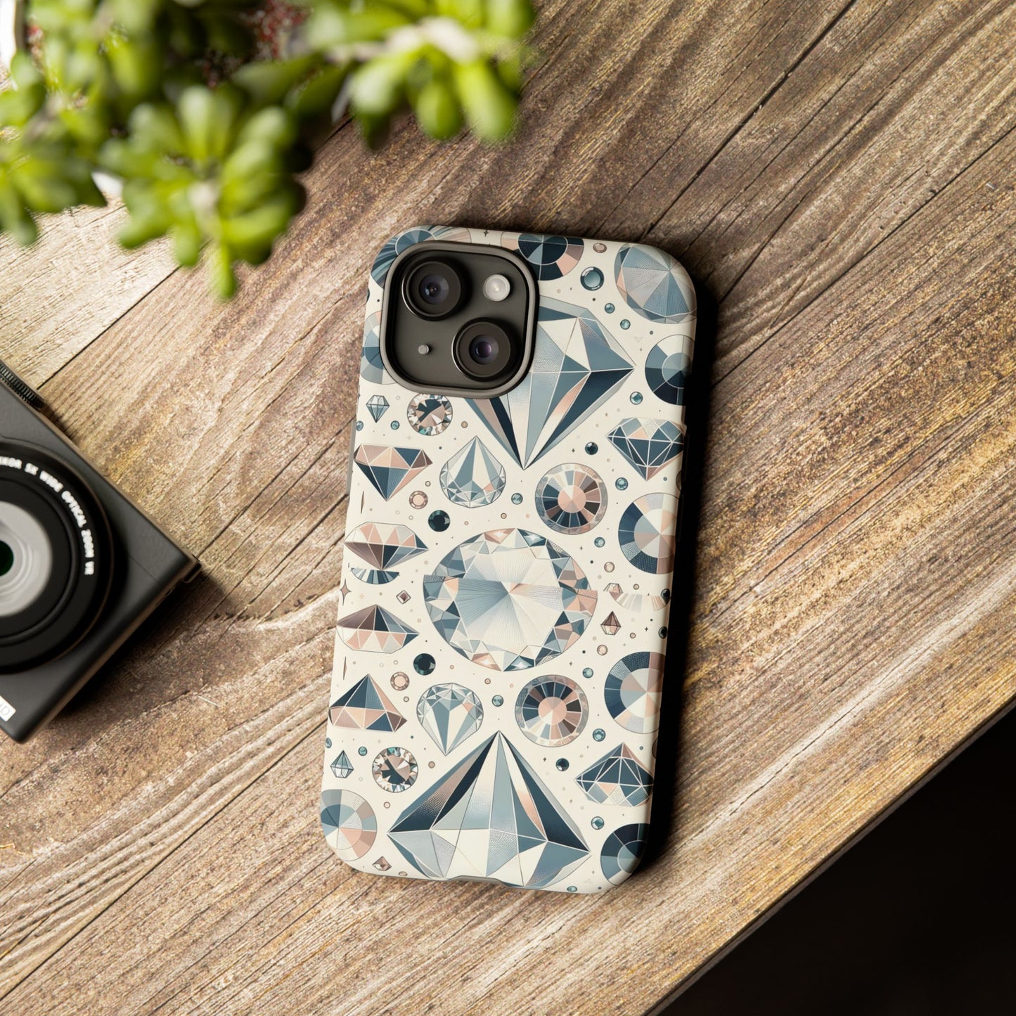 Diamond Pattern iPhone Case | Dual Layer Tough Cover | Luxury Gemstone Print | Glossy or Matte Finish | Shockproof Polycarbonate & TPU Shell