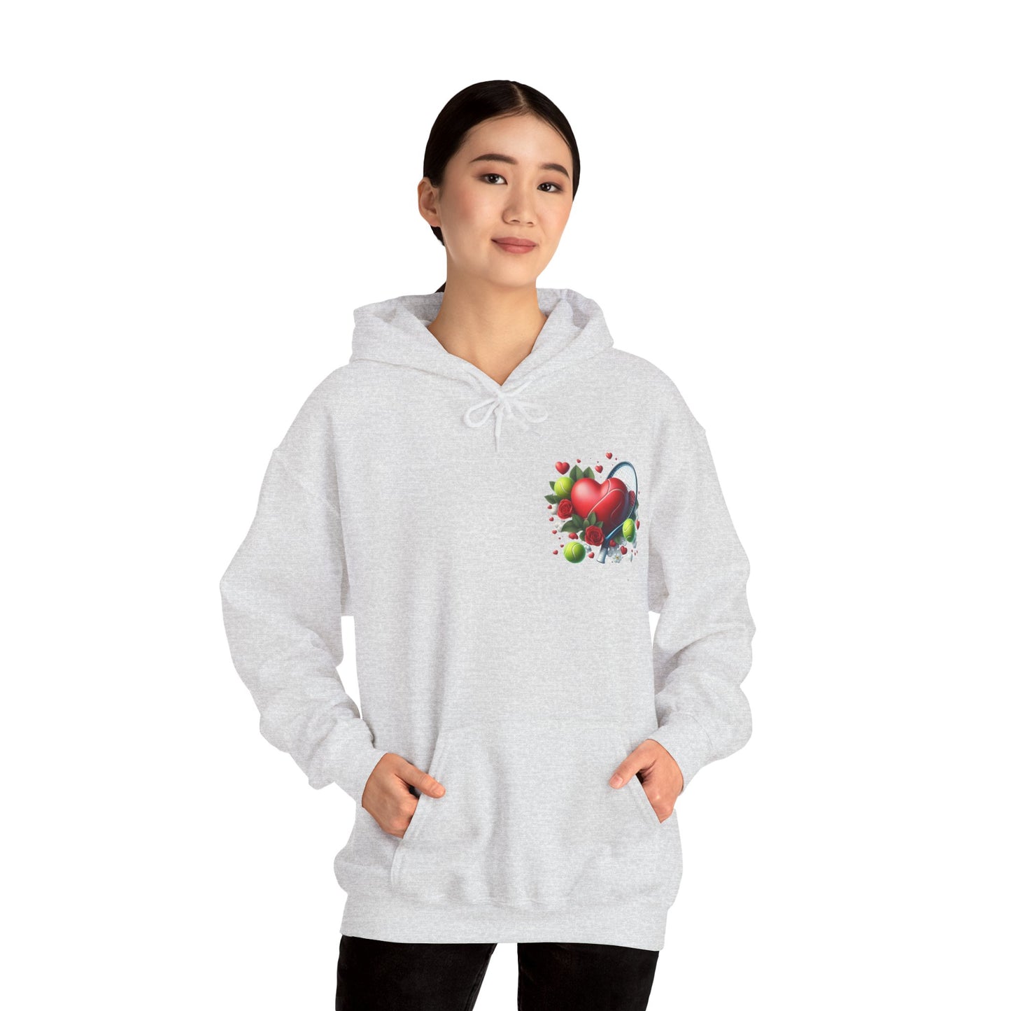 Tennis Love Hoodie: Heart Racquet Roses Balls Unisex Sweatshirt