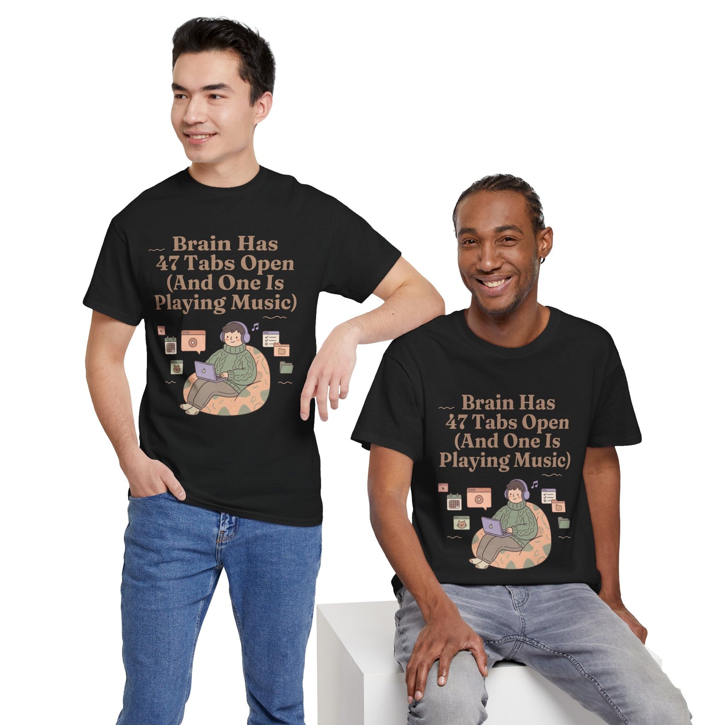 ADHD Lofi Aesthetic: 'Brain Has 47 Tabs Open (And One Is Playing Music)' Graphic Tee