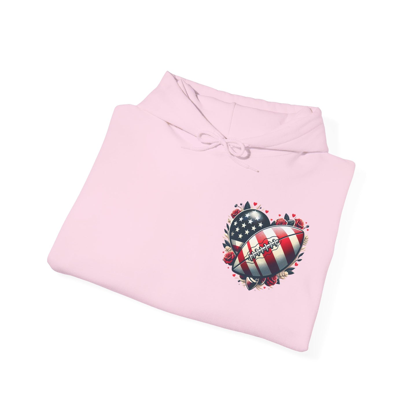 Touchdown Soul: Patriotic American Flag Football Heart Hoodie