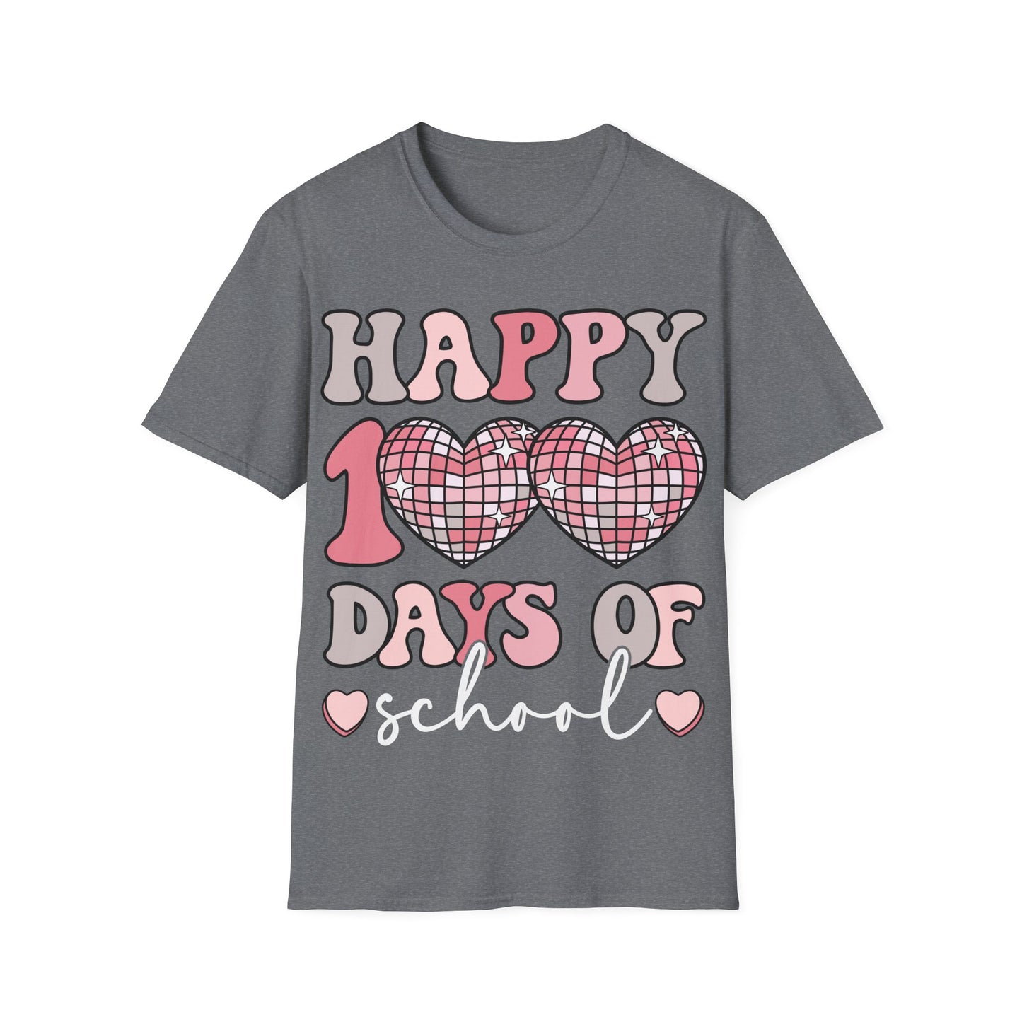 Happy 100 Days of School Shirt | Retro Disco Hearts Black Tee | Pink Groovy Teacher Outfit | Cute Student Milestone Gift