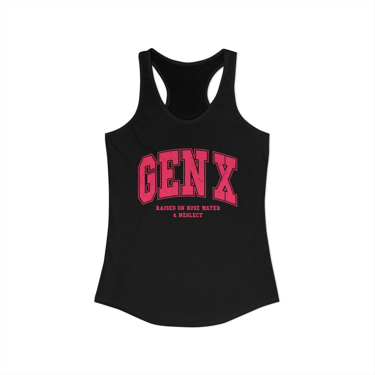 Gen X Varsity Tank – Raised on Hose Water & Neglect Retro Pink Lettering