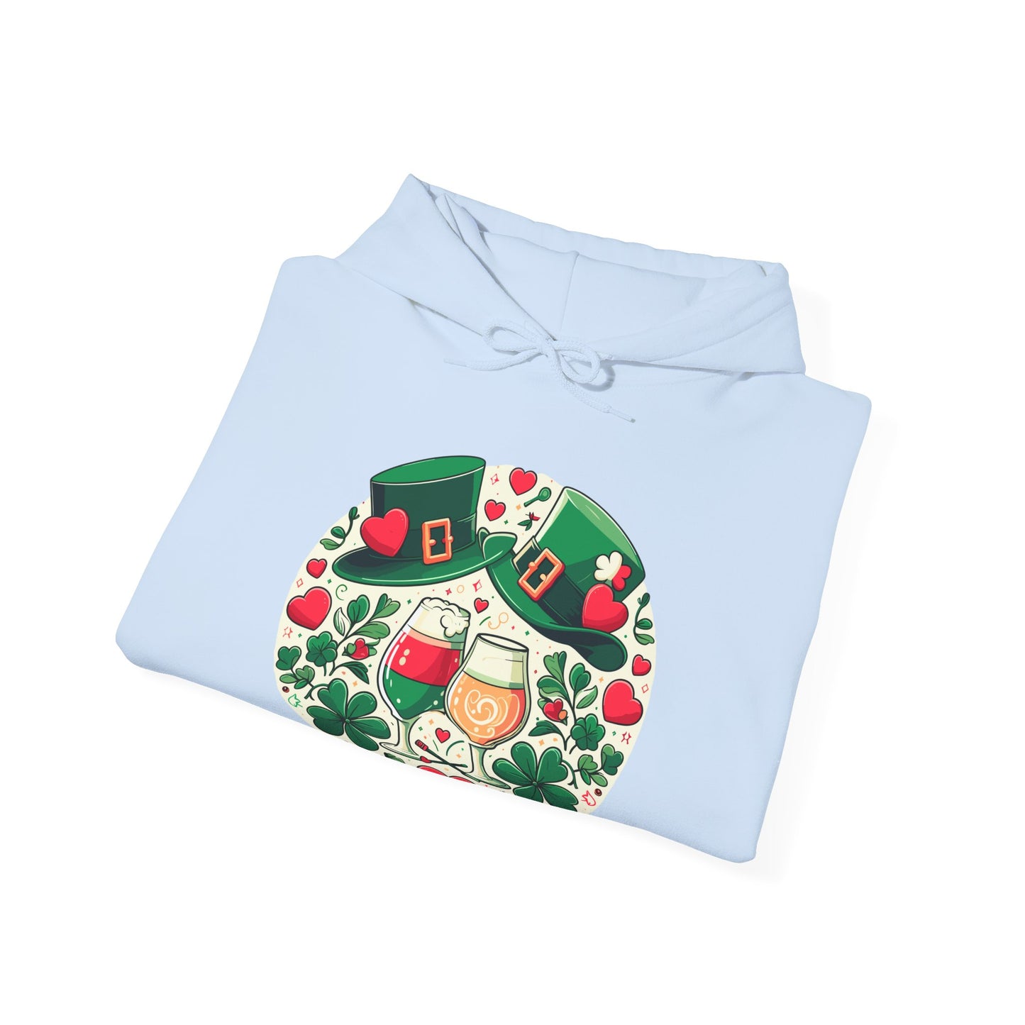 St. Patrick's Day Hoodie, Irish Celebration Beer Clover Heart Unisex Pullover