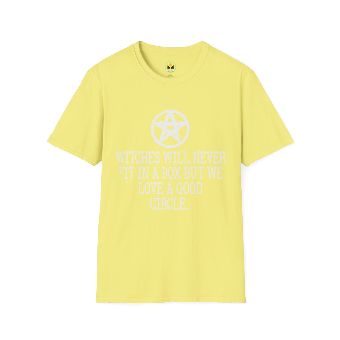 Witches Will Never Fit in a Box – Pentagram Circle Witchy T‑Shirt for Modern Coven Queens