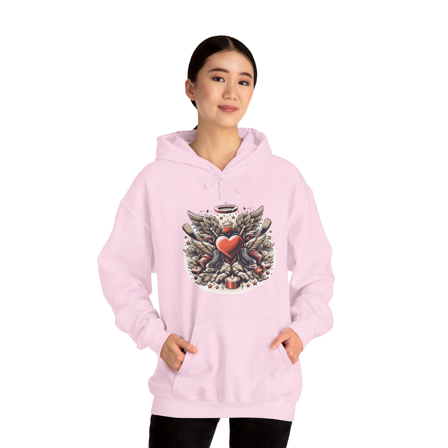 Hockey Heart & Angel Wings Hoodie | Edgy "Love the Game" Sweatshirt | Unique Sports Valentine's Gift