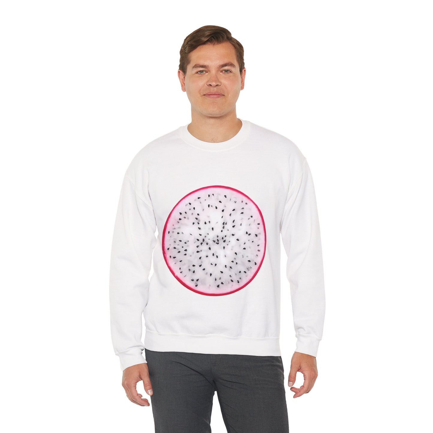 Dragon Fruit Slice Crewneck Sweatshirt | Aesthetic "Pitaya" Pullover | Funny Lazy Halloween Costume & Foodie Gif
