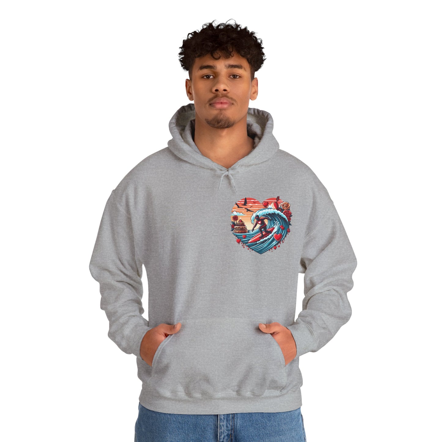 Surfing Love Heart Hoodie Surfer Wave Unisex Sweatshirt - Viral Romantic Beach Gift