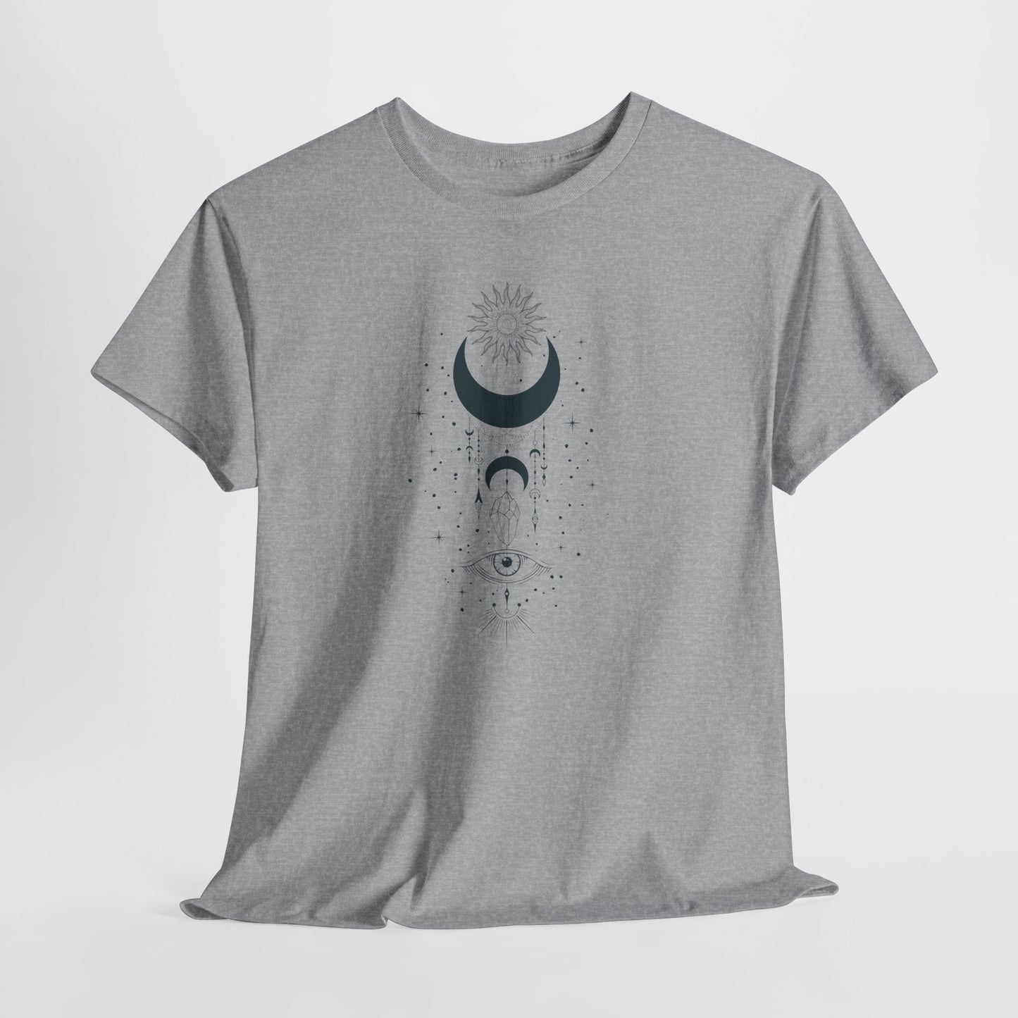 Celestial Moon & Sun Shirt | Boho Mystical Line Art Tee | Spiritual Astrology Gift | Heavy Cotton Unisex Top | Witchy Yoga T-Shirt