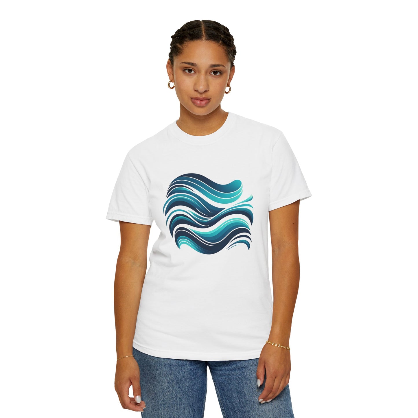 Abstract Ocean Wave T-Shirt  Modern Aqua Design   Artistic Sea Wave