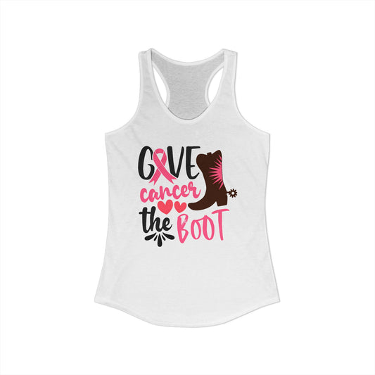 Give Cancer the Boot – Pink Ribbon Cowgirl Racerback Tank for Strong Western Warriors