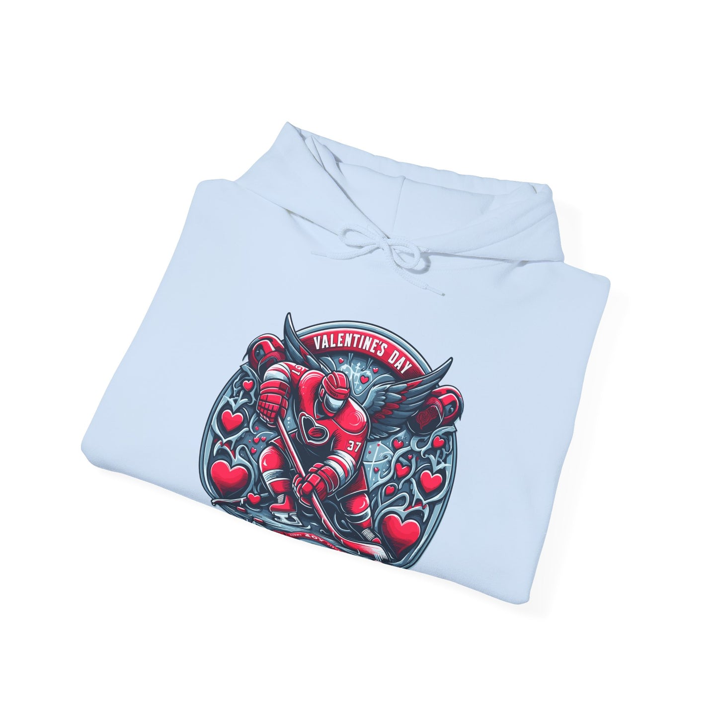 Valentines Day Hockey Hoodie, Romantic Sports Gift, Unisex Heart Hockey Graphic Pullover, Casual Comfortable Sporty Apparel