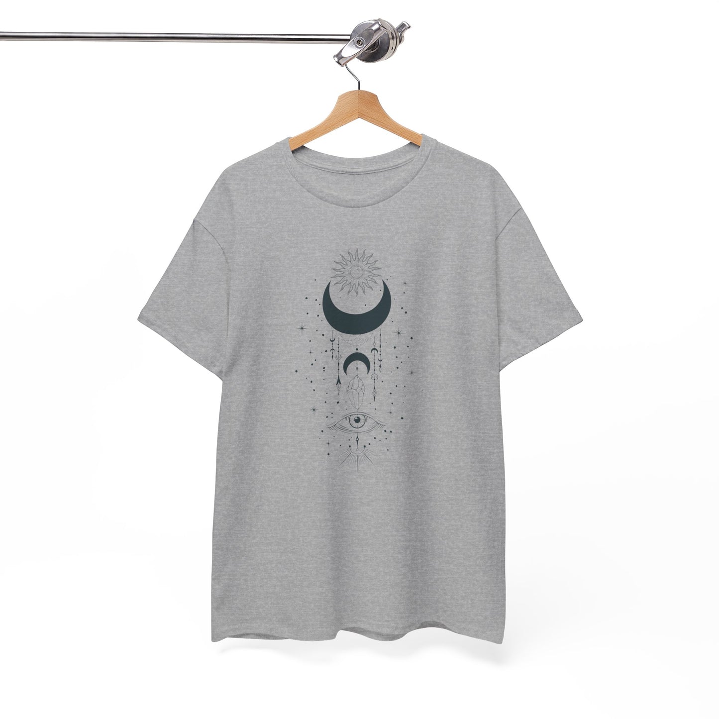 Celestial Moon & Sun Shirt | Boho Mystical Line Art Tee | Spiritual Astrology Gift | Heavy Cotton Unisex Top | Witchy Yoga T-Shirt