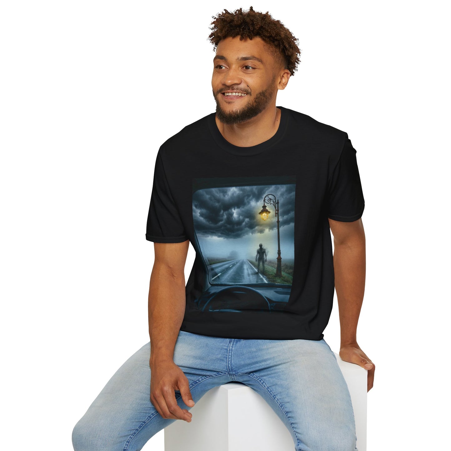 Roadside Encounter T-Shirt | Eerie Alien Highway Art