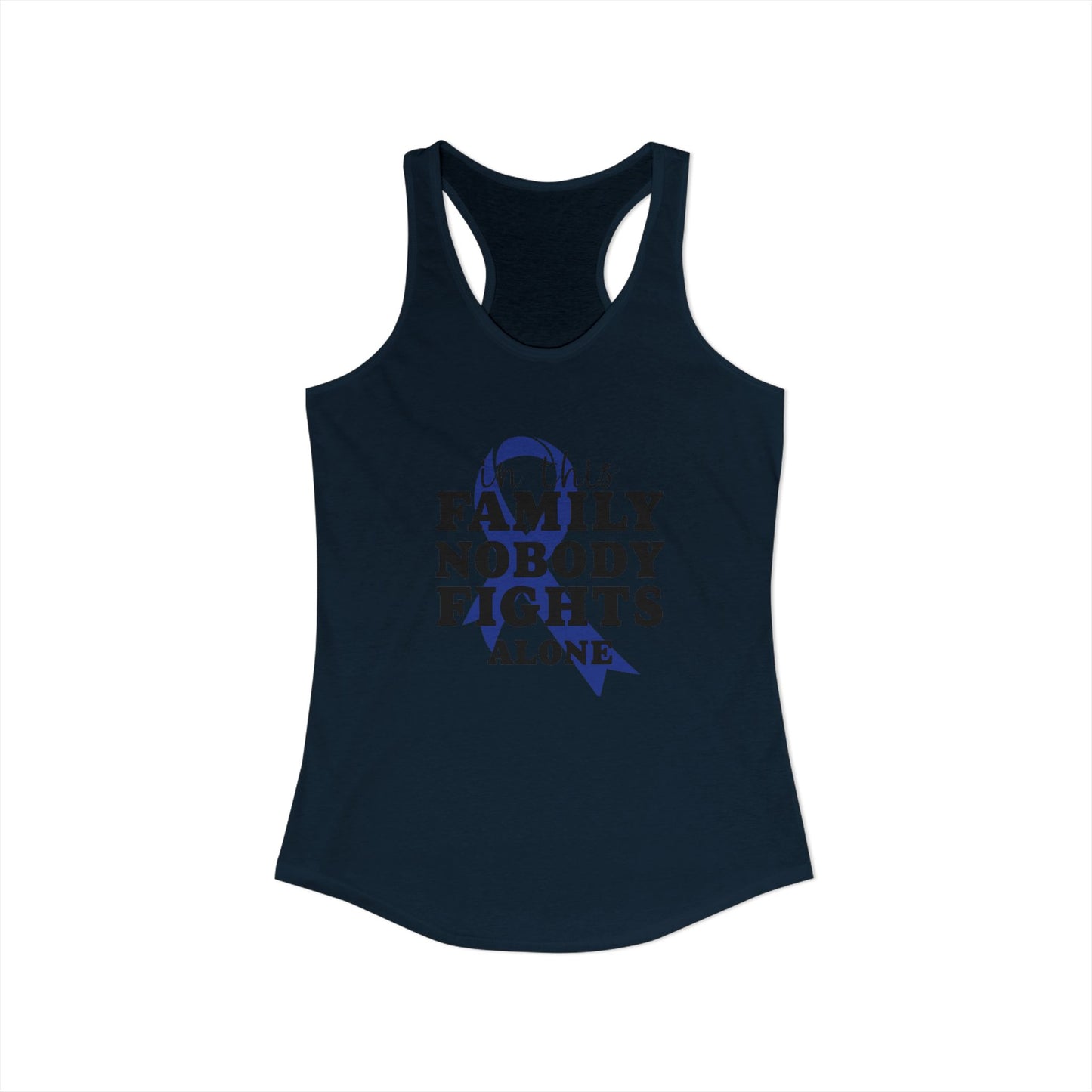 In This Family Nobody Fights Alone – Blue Ribbon Awareness Racerback Tank