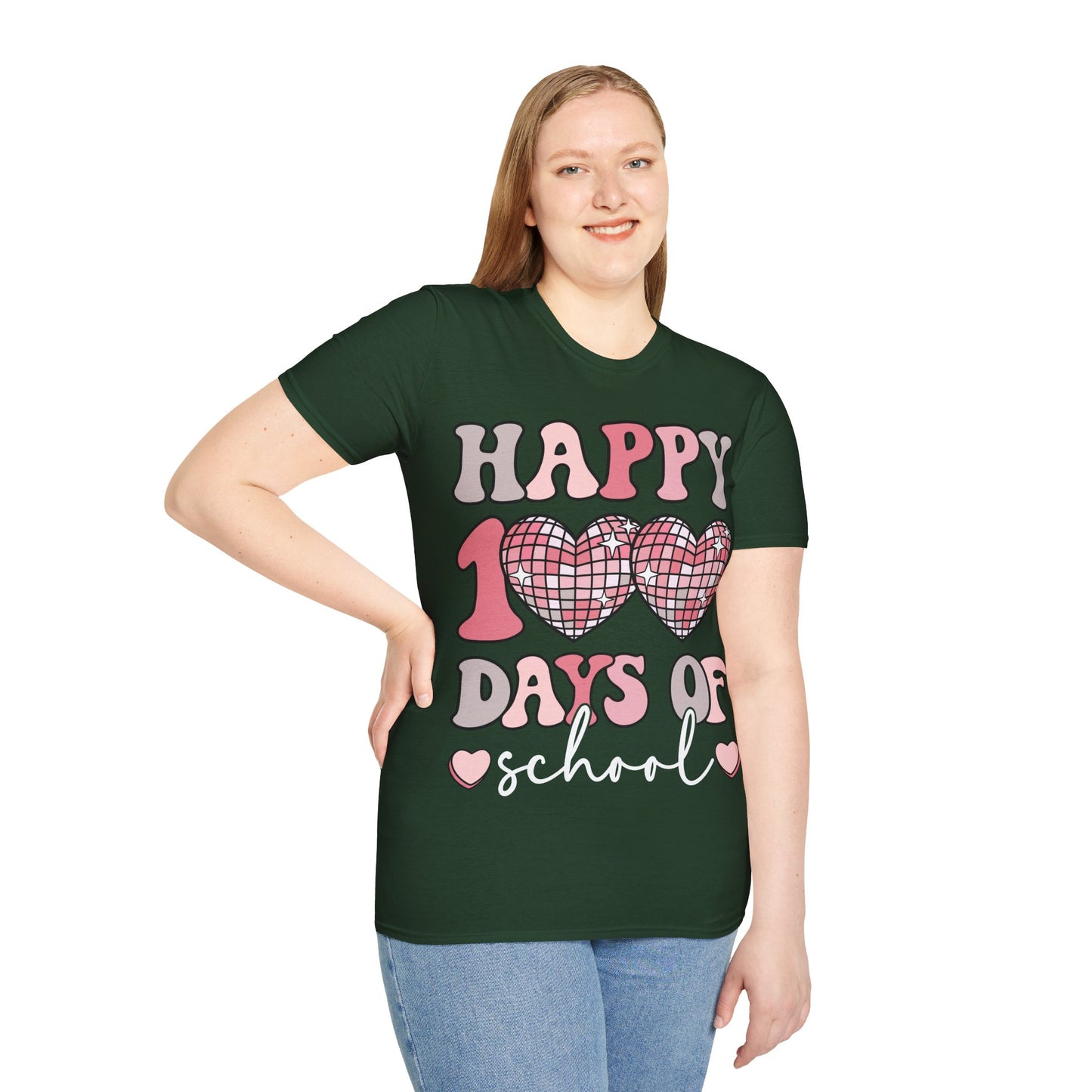 Happy 100 Days of School Shirt | Retro Disco Hearts Black Tee | Pink Groovy Teacher Outfit | Cute Student Milestone Gift