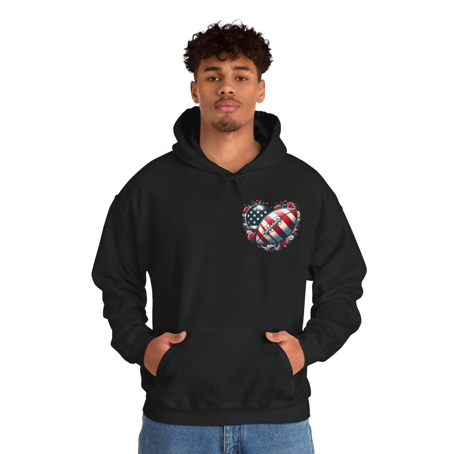 Touchdown Soul: Patriotic American Flag Football Heart Hoodie