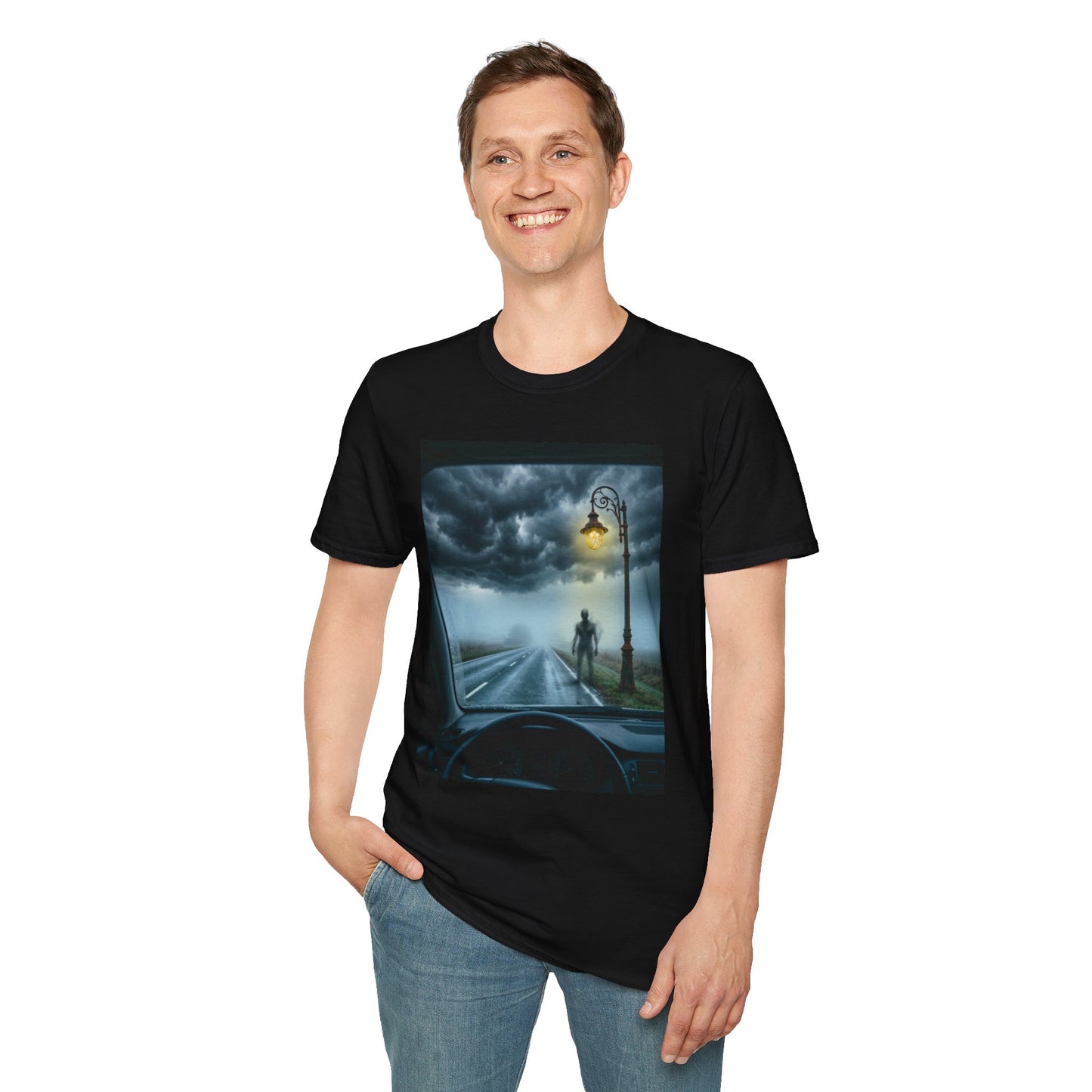 Roadside Encounter T-Shirt | Eerie Alien Highway Art