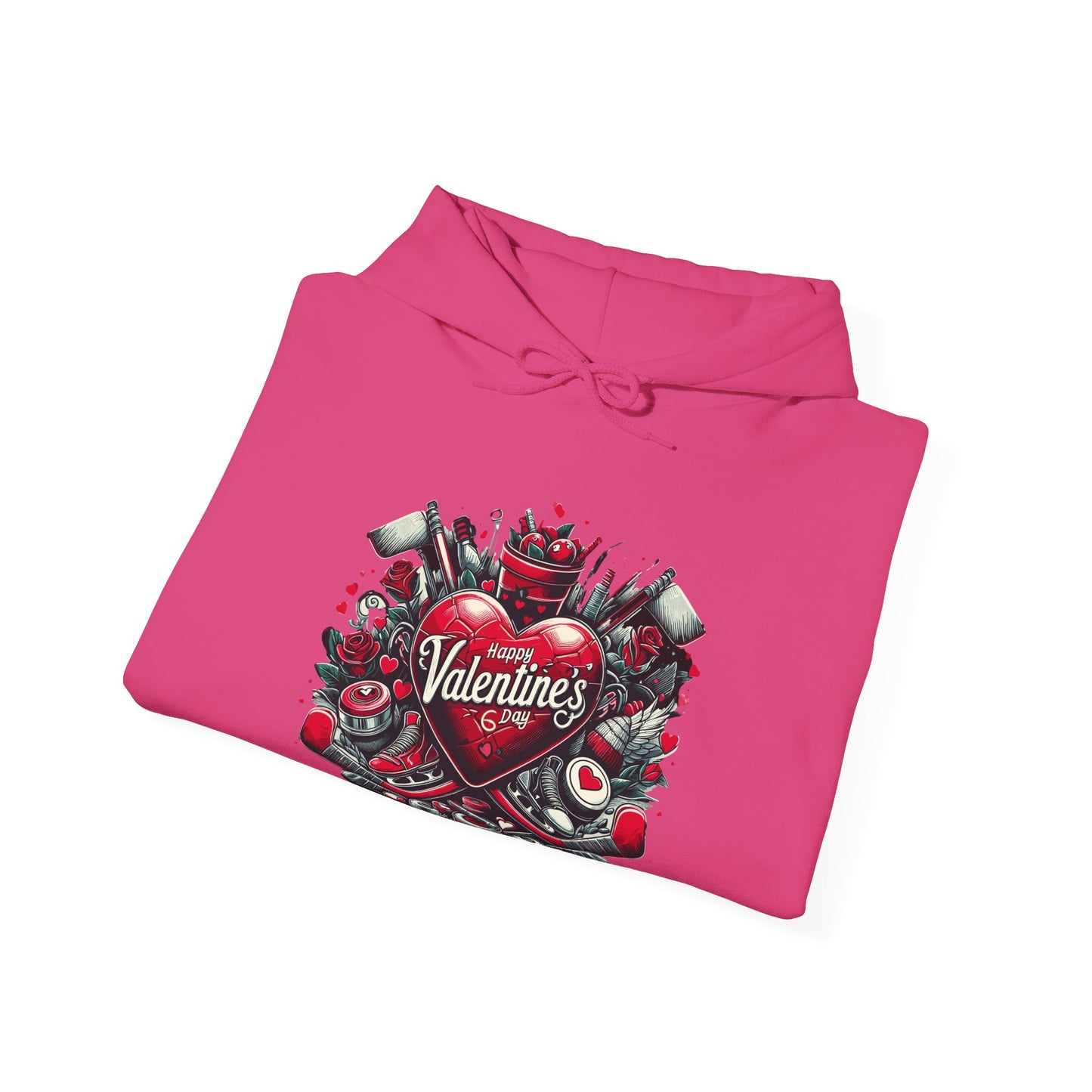 Valentine's Day Heart and Roses Hoodie, Romantic Couple Skatewear, Love ice hockey Themed Sweatshirt