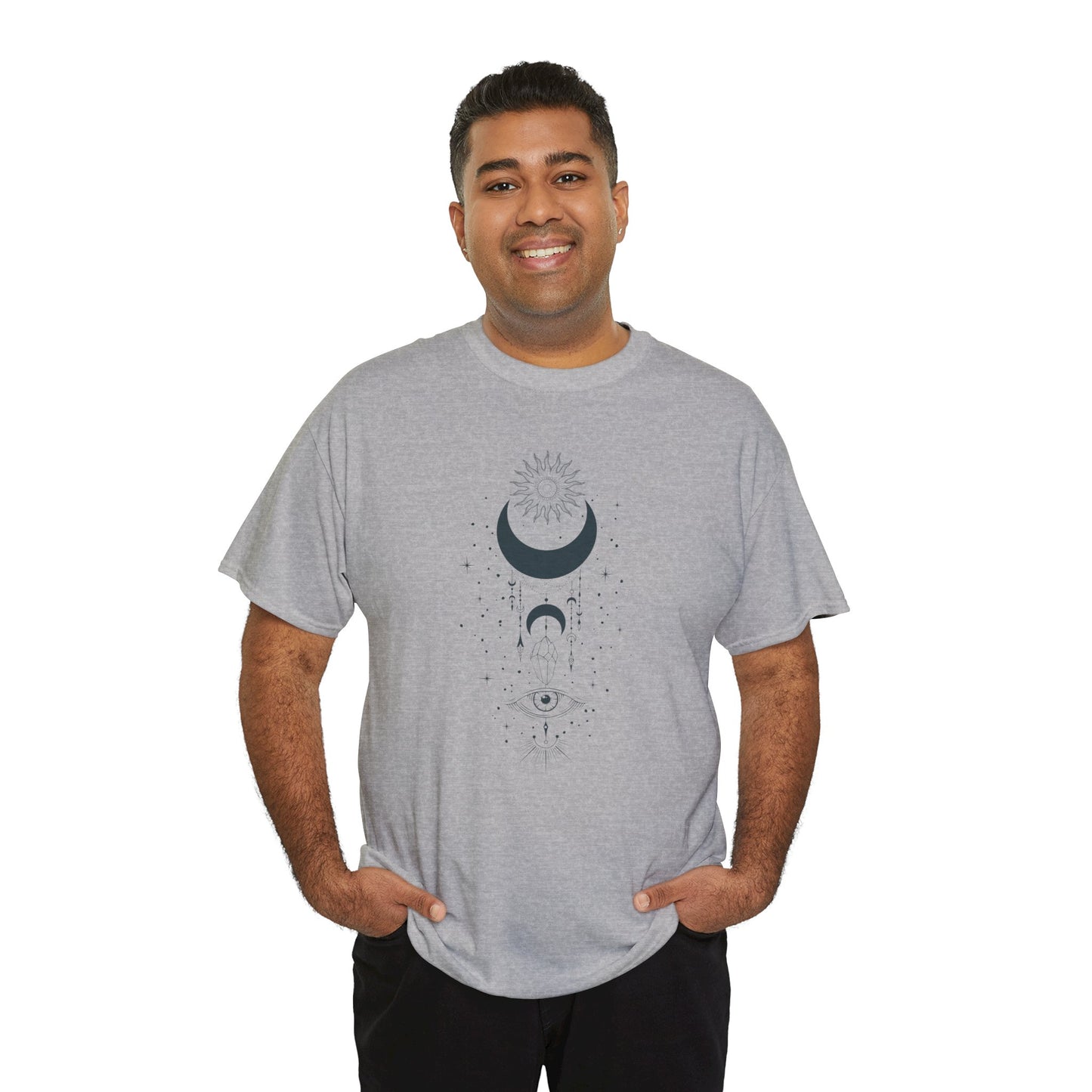 Celestial Moon & Sun Shirt | Boho Mystical Line Art Tee | Spiritual Astrology Gift | Heavy Cotton Unisex Top | Witchy Yoga T-Shirt