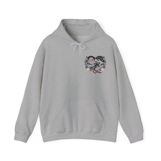 Love the Slopes" Skiing Hoodie | Mountain Heart Illustrated Sweatshirt | Après Ski & Winter Sports Gift