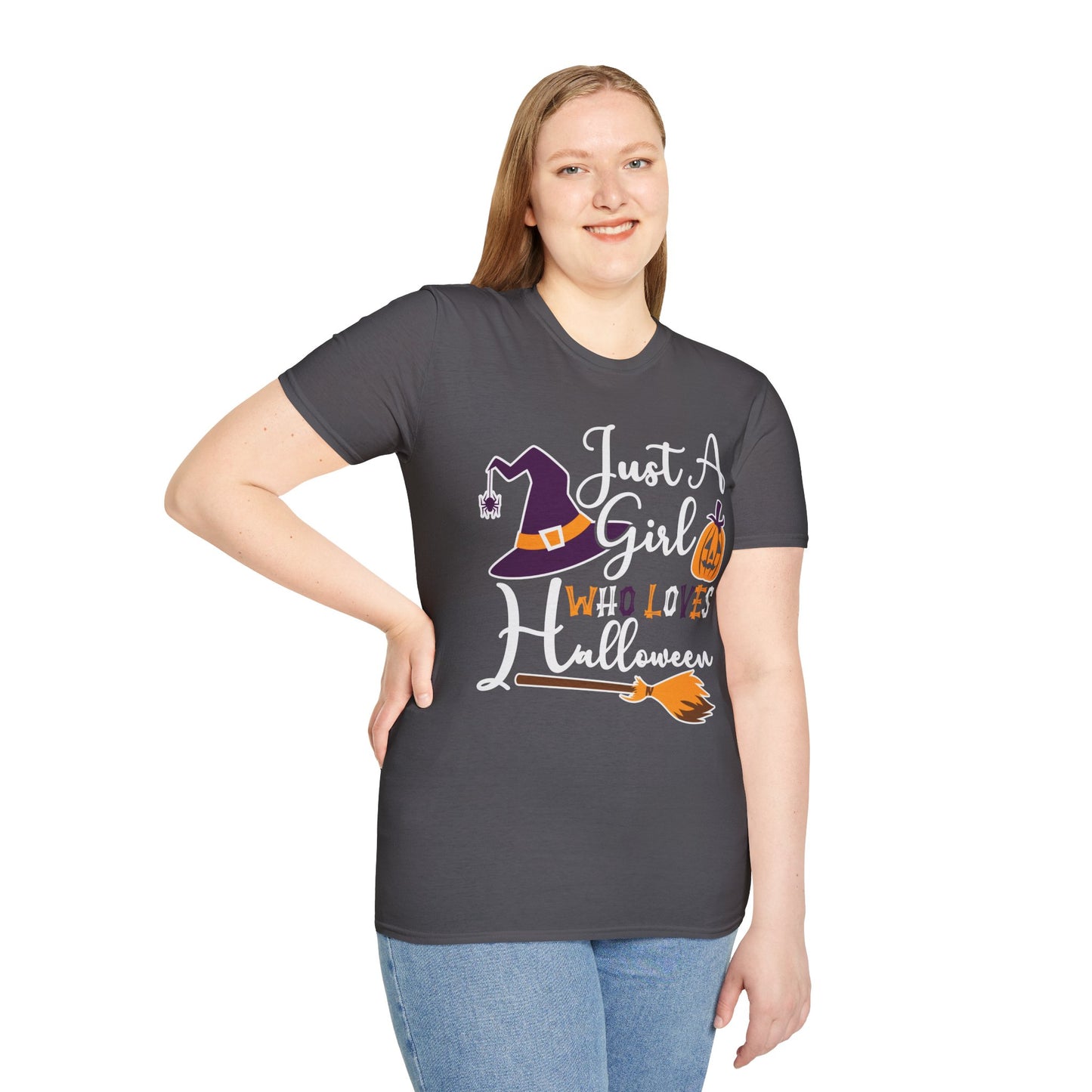Just A Girl Who Loves Halloween - Witch & Pumpkin Unisex Softstyle T-Shirt