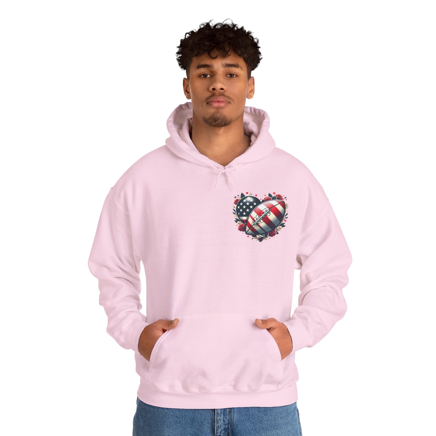Touchdown Soul: Patriotic American Flag Football Heart Hoodie