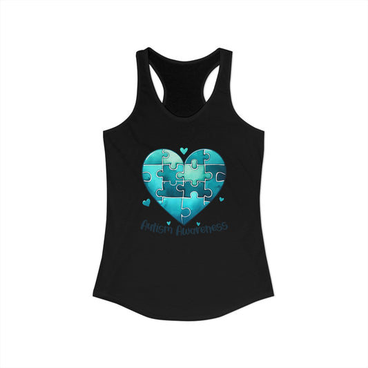 Women’s Autism Awareness Racerback Tank Top – Teal Heart Puzzle Design