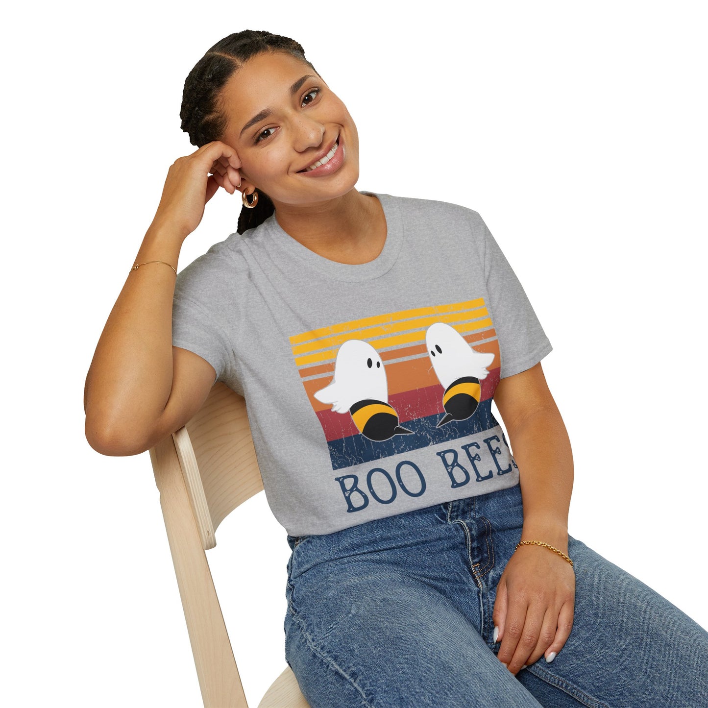 BOO BEES Retro Ghost‑Bee T‑Shirt – Funny Halloween Pun Tee for Spooky Season
