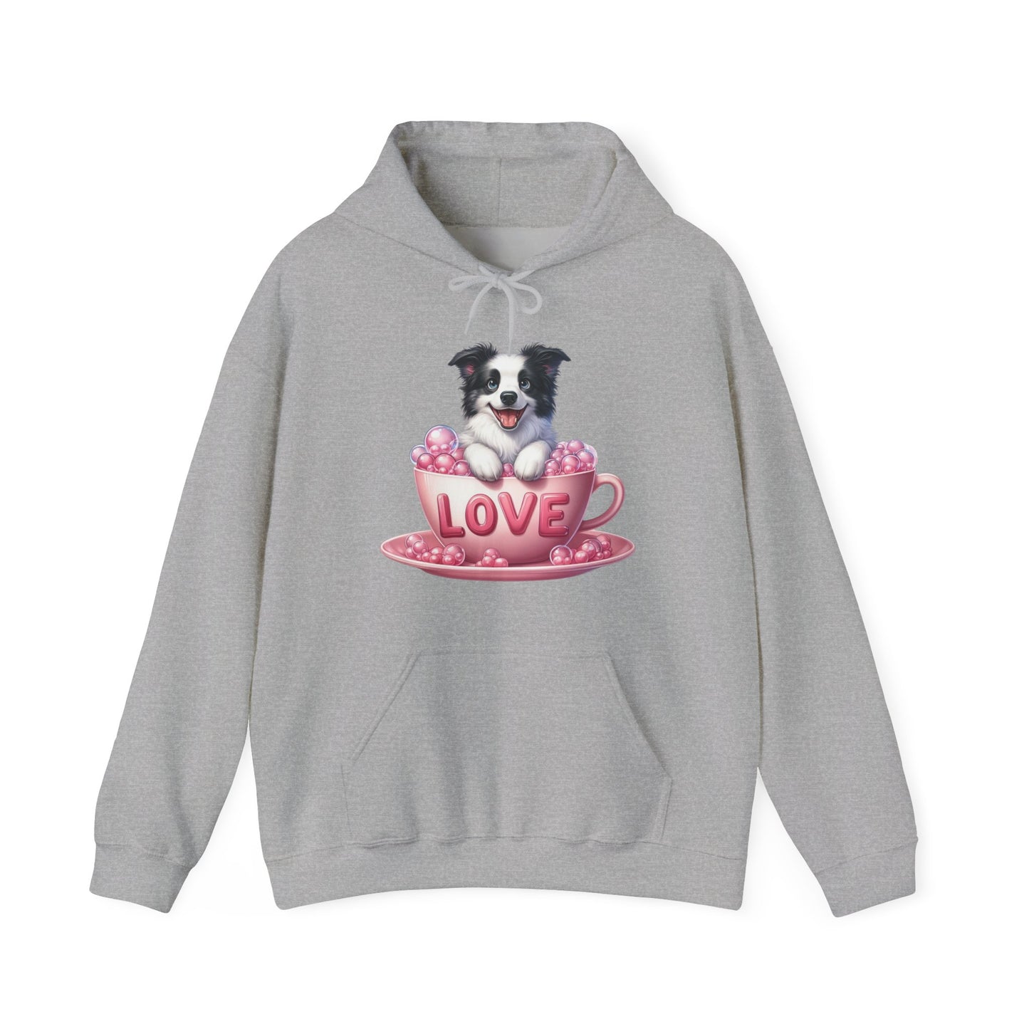 Viral Puppy Love Border Collie Hoodie - Cute Dog in Pink Cup Graphic Unisex Sweatshirt - Adorable Gift for Border Collie Lovers