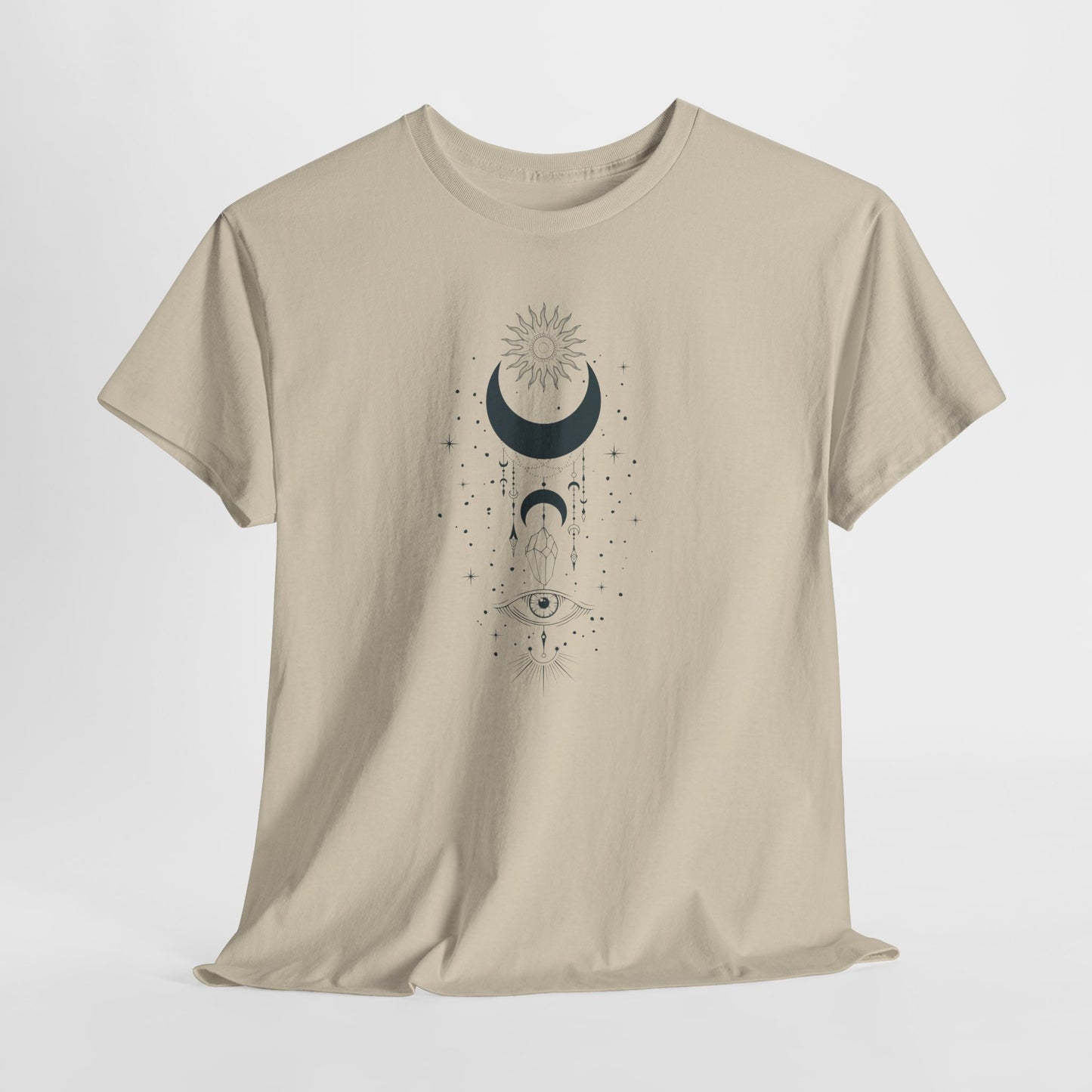 Celestial Moon & Sun Shirt | Boho Mystical Line Art Tee | Spiritual Astrology Gift | Heavy Cotton Unisex Top | Witchy Yoga T-Shirt